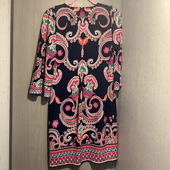 Laundry Shelli Segal Los Angeles multicolored 3/4 bell sleeve dress womens Sz 4 - Picture 13 of 14